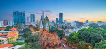 View of Notre-Dame Cathedral Basilica in Saigon, Vietnam