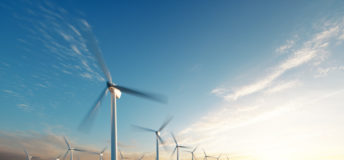 Offshore wind park at daybreak.
