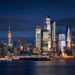 New York City skyline from the Hudson River with the skyscrapers of the Hudson Yards redevelopment project. Manhattan Midtown West, NYC, NY, USA